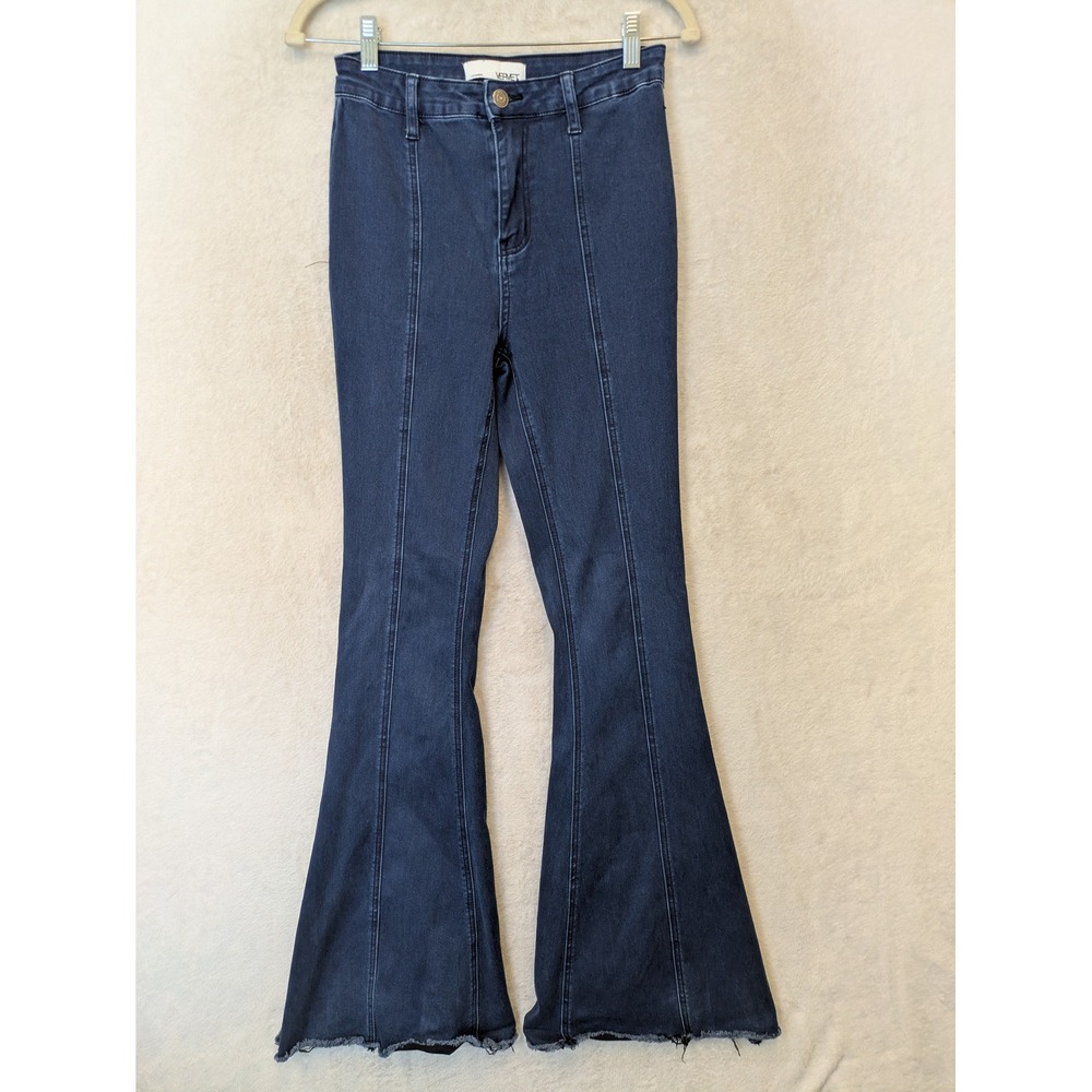 Vervet Flare Jeans Women's 26 Dark Wash Blue Front Seam Raw Hem High Rise